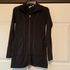 Athleta Booyah Hooded Full Zip w/ Pockets Black Jacket Size Xtra Small Ruching